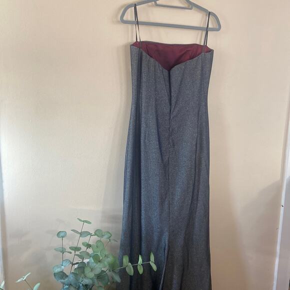 Vintage David Meister Dress Grey Metallic Silver maxi BodyCon Formal Strapless - Picture 2 of 9